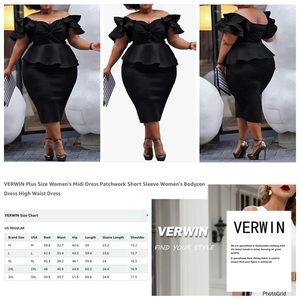 Verwin 3XL plus size black midi bodycon peplum off shoulder dress NWOT